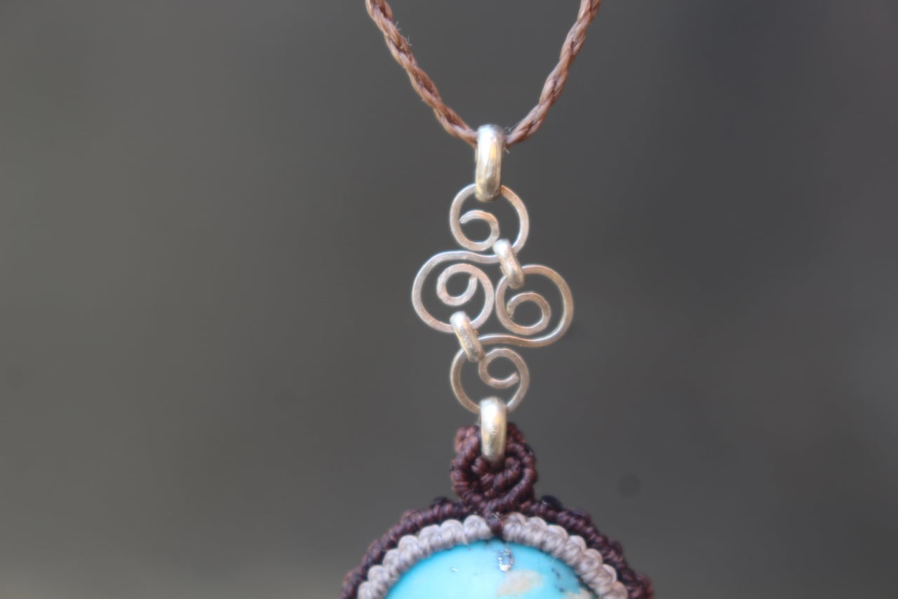 Turquoise silver925 wirework micro macrame pendant
