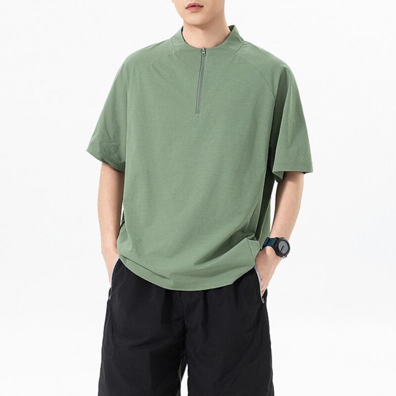 スタンドカラーハーフジップTシャツ R00067