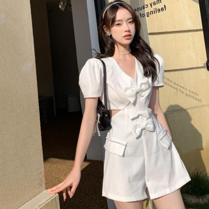 ホワイトワンピースショーツ サマースタイル薄手ジャンプスーツ オールインワン 夏物 ブルマー ドラファッションホール90920069696