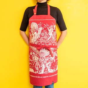 お守りイラストエプロン　レッド＆グリーン