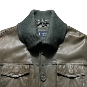 vintage ARMANI JEANS hi-neck knit leather jacket