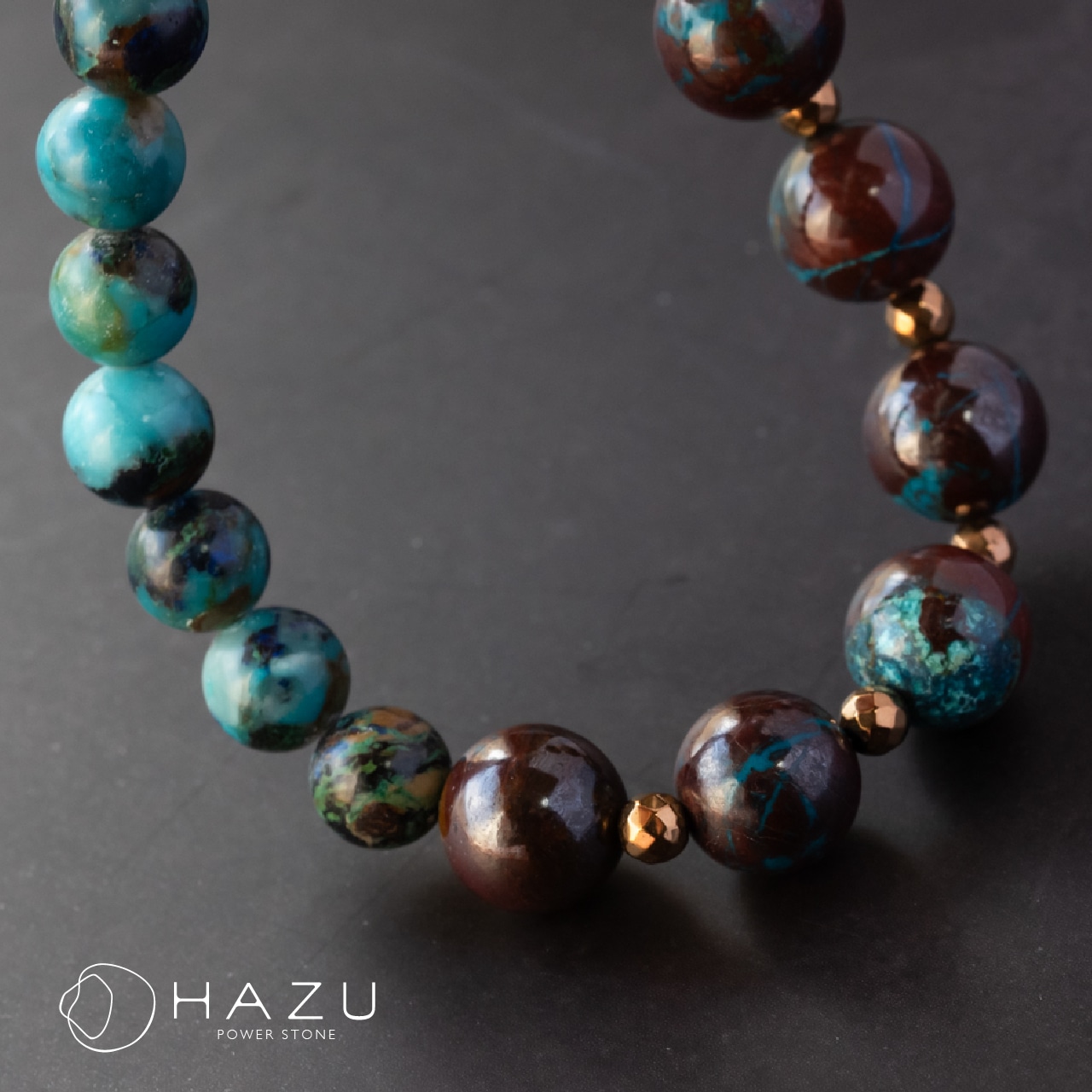 自然美感じる2種のクリソコラ［クリソコラ／水晶／ヘマタイト］