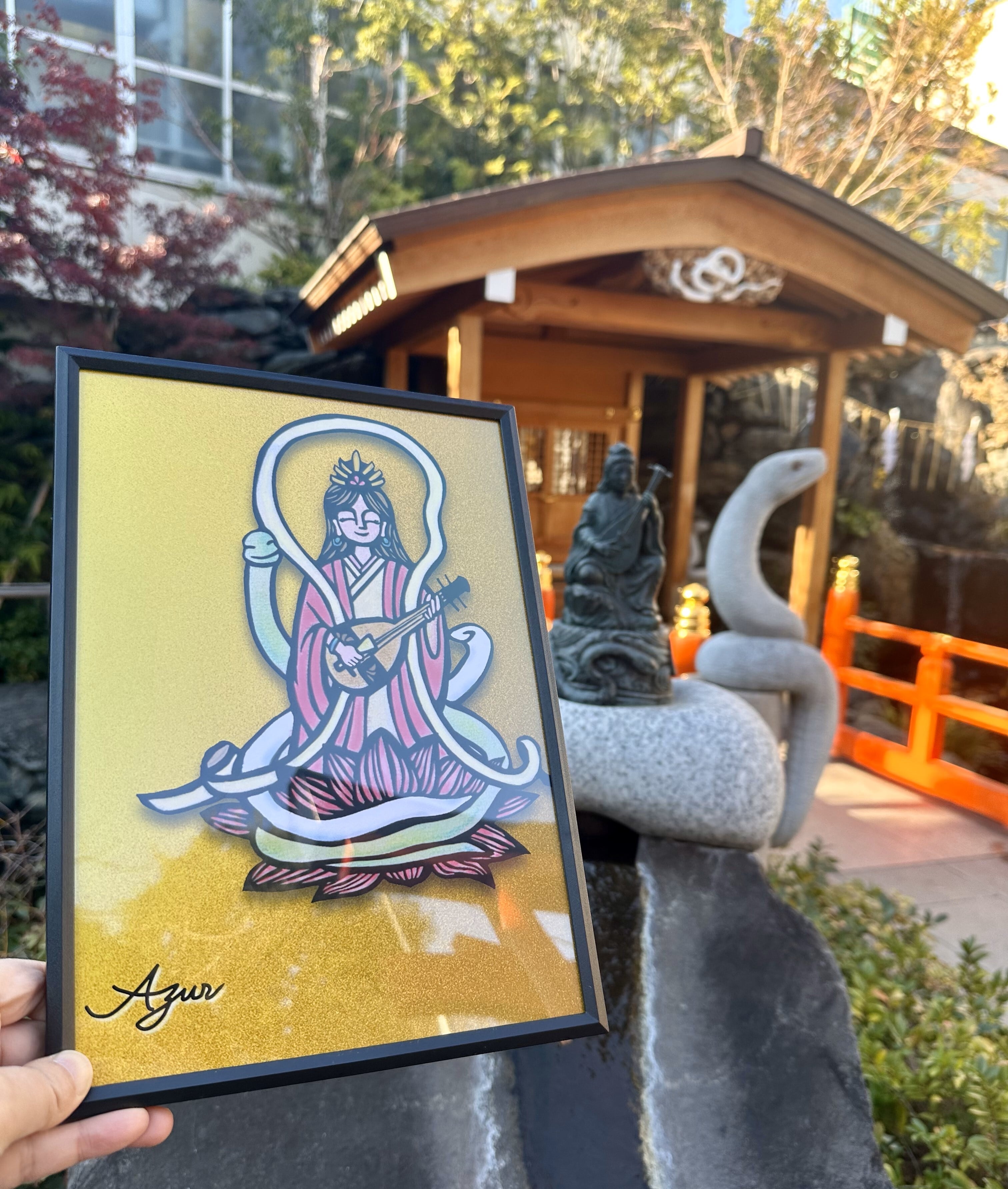 N-1【開運】弁財天と白蛇 A4フレーム送料込 弁財天開運アート