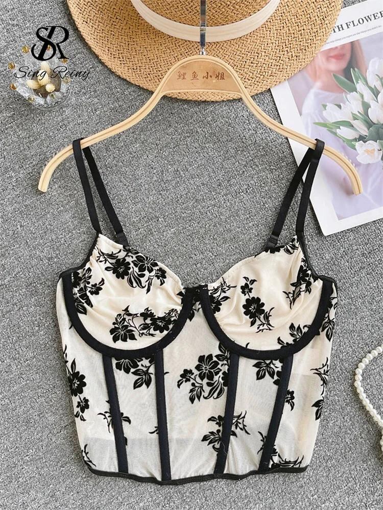 Sing補強-女性のための花柄の短くてセクシーなトップ,伸縮性のあるキャミソール,ホルタートップ,細いタンクトップ,韓国のストリートウェア,夏_154