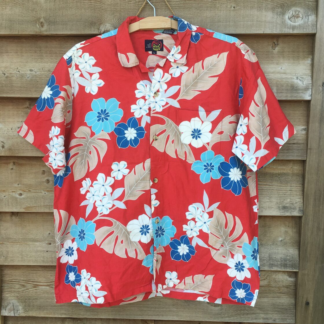 THE ONO SHIRT L 花柄 リーフ柄 ハワイアンシャツ アロハシャツ レッド 