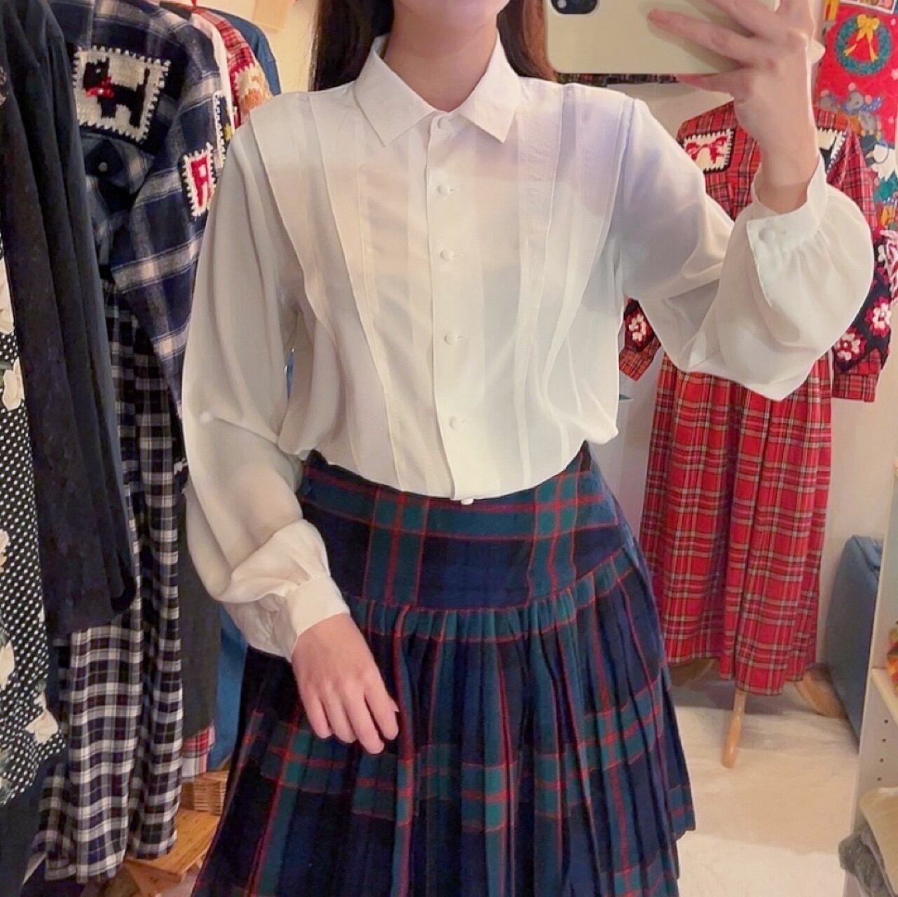 shoulder tuck white blouse