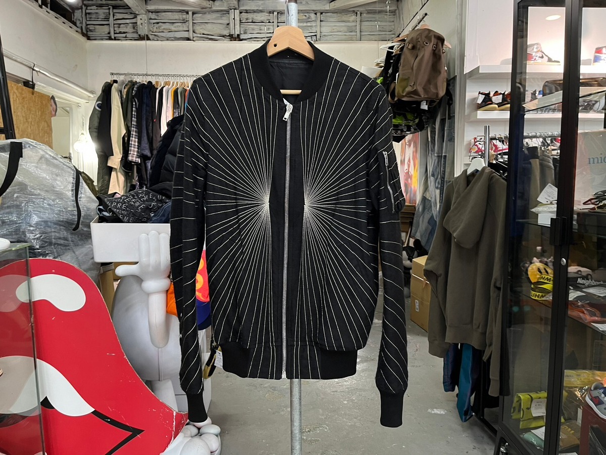 RICK OWENS RADIATION EMBROIDERY FLIGHT BOMBER JACKET BLACK 36  