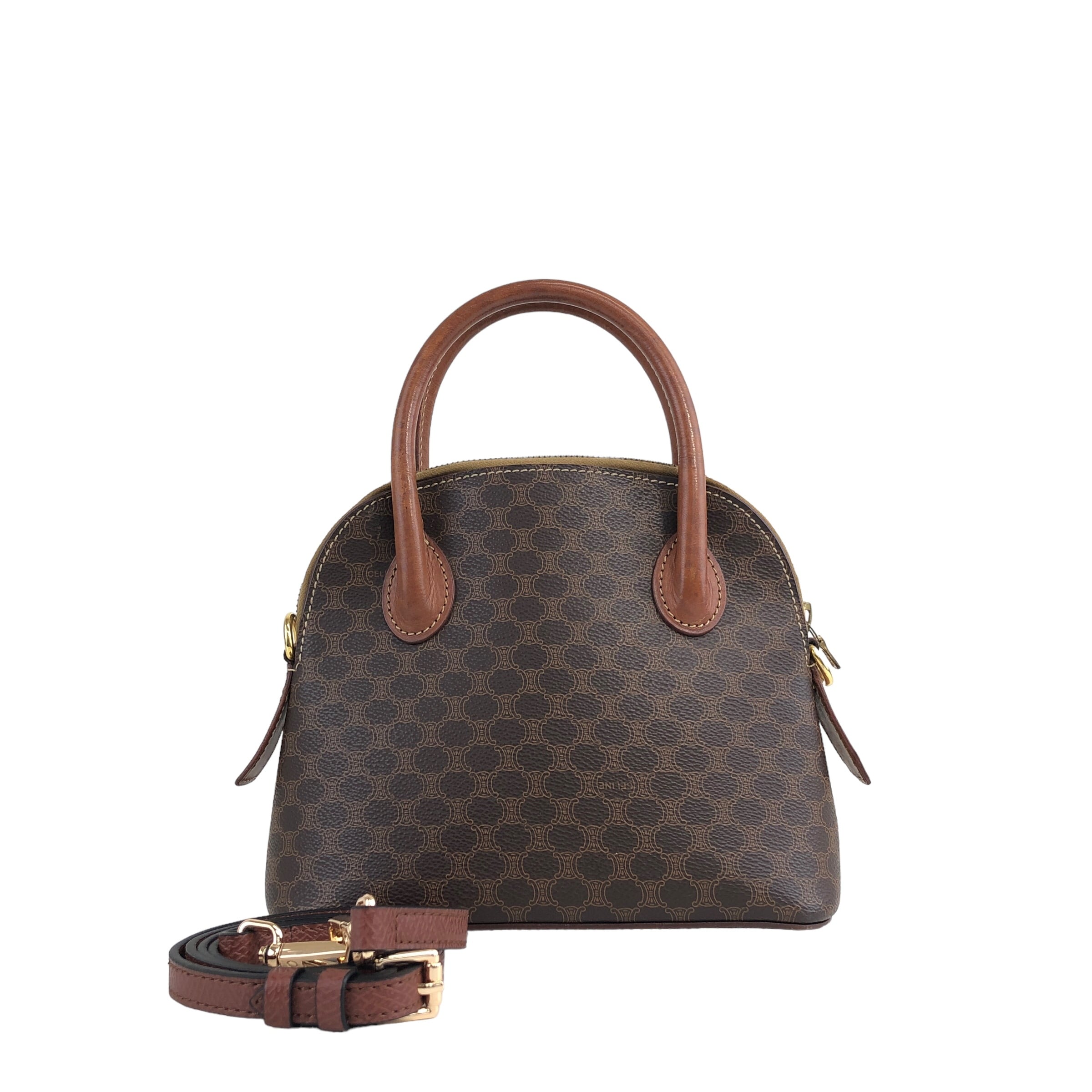 CELINE セリーヌ マカダム ショルダーバッグ ブラウン レザー