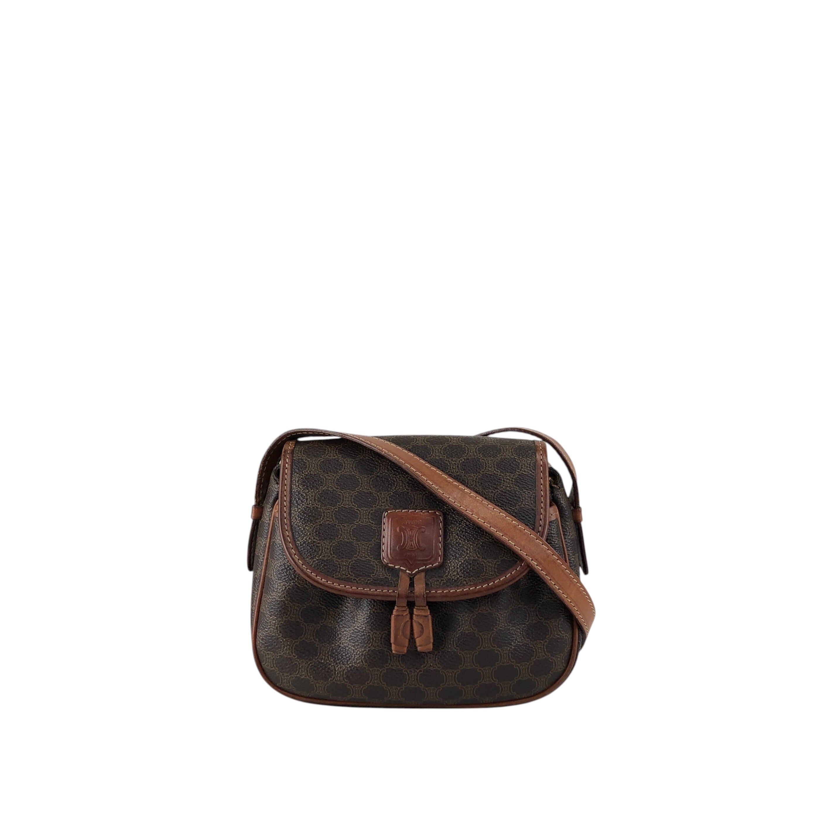 CELINE セリーヌ マカダム ショルダーバッグ ブラウン ブラゾン型押し
