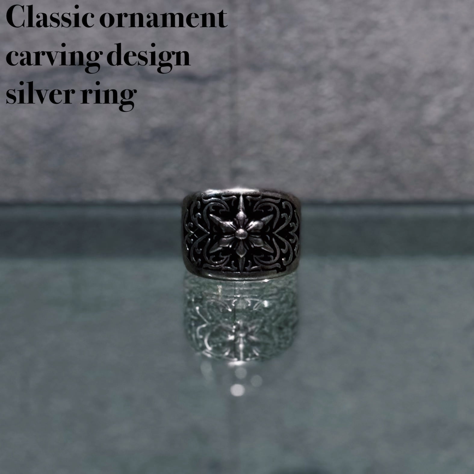 Classic ornament carving design silver ring
