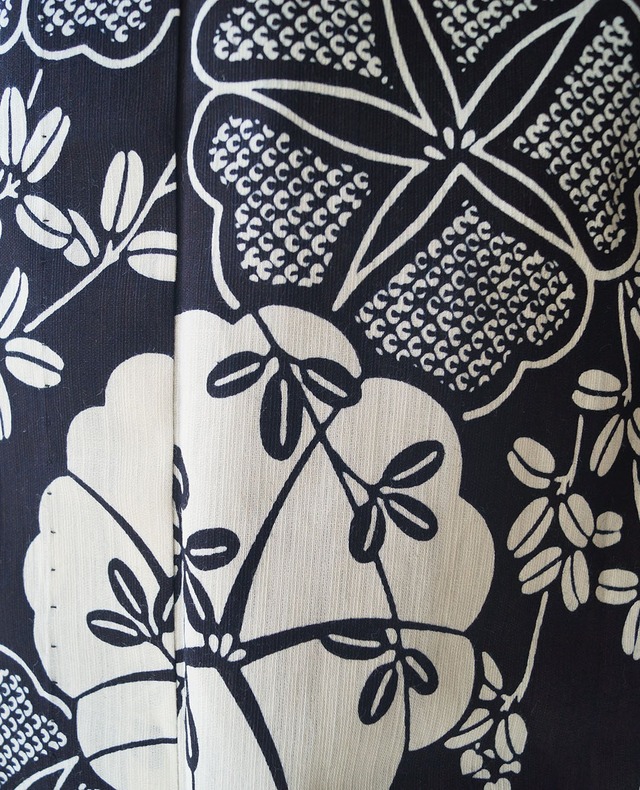 【浴衣】注染　生成り色地　朝顔と萩文　浴衣