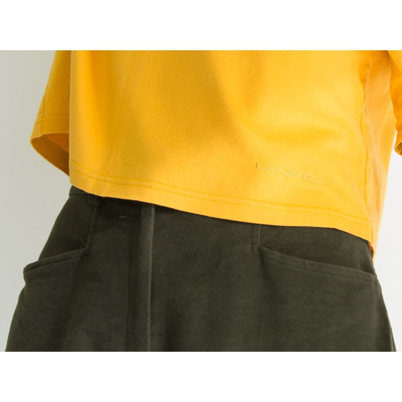 【LANCEL】 Made in Japan power-shoulder T-shirts yellow（ランセル 日本製 パワーショルダーカットソー Tシャツ）1d