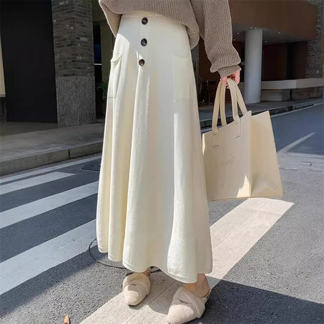 【bottoms】ニットAラインロングスカートL1065