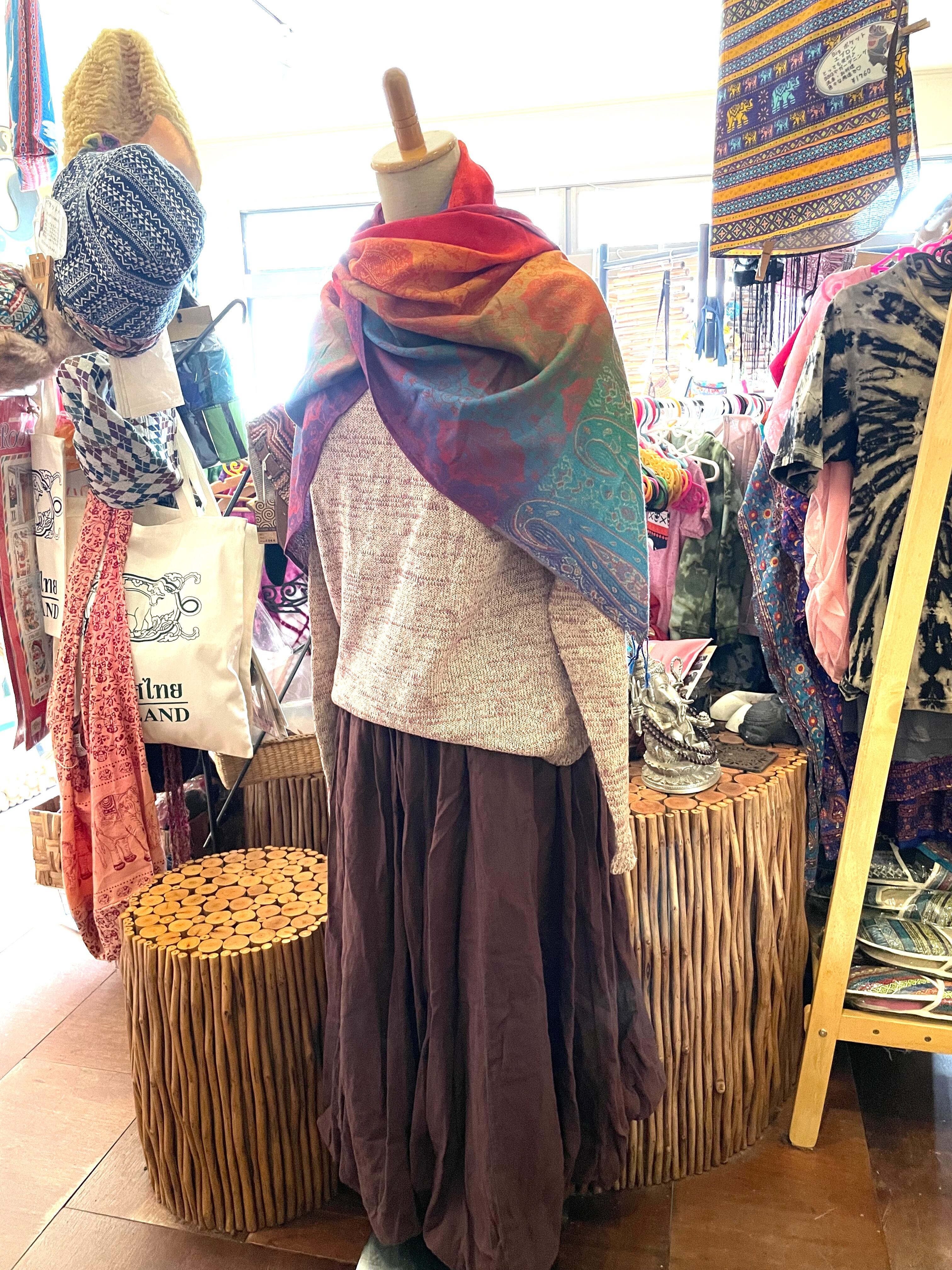 ストール 大判ストール アジアン柄 オレンジ 上品 リバーシブル リバーシブルストール 春 夏 秋 冬 マフラー アジアンストール 柄 エスニックファッション アフリカン エスニック アジアン レインボー * アジアン雑貨 No.16