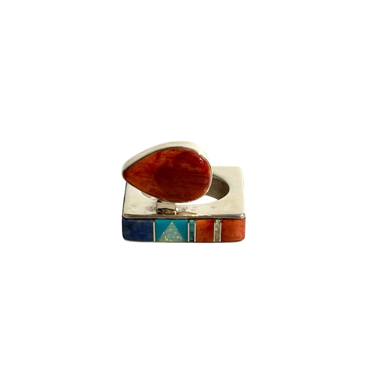 high quality multi-stone inlay silver ring