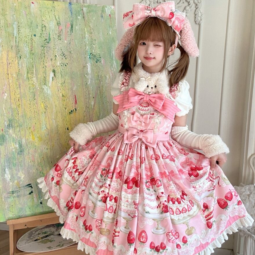 苺姫の夢見るケーキパーティー大きめリボン付き甘ロリジャンスカ 2色