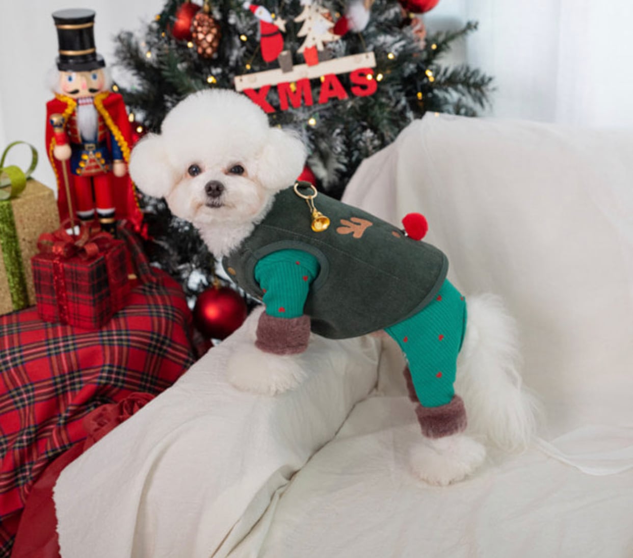 santa all in one S ~ 2XL / 犬服 秋冬 新作 オールインワン 可愛い 犬の服 ロンパース ドッグウェア つなぎ 裏起毛 暖かい b49