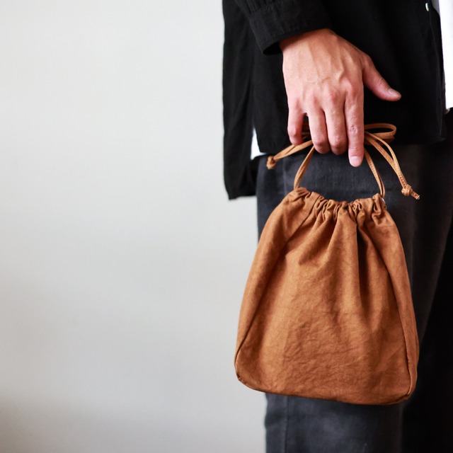 aamilta - Round Pouch / Cotton Twill - Camel ( made in Japan )