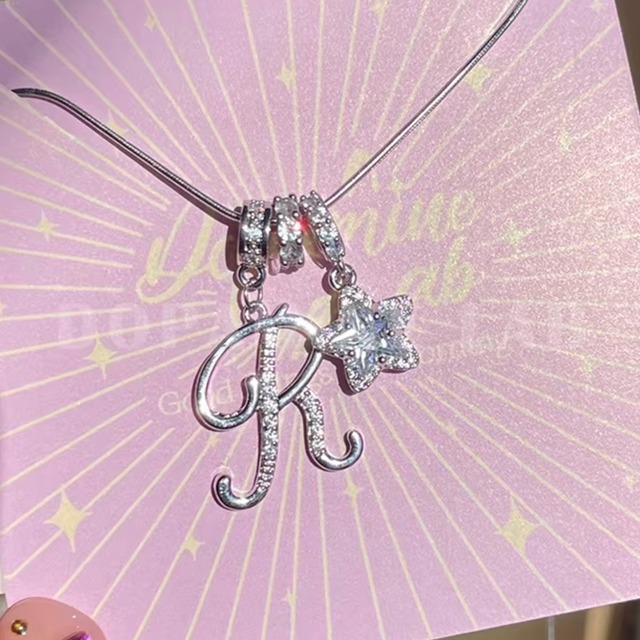 star initial zirconia silver necklace m0018