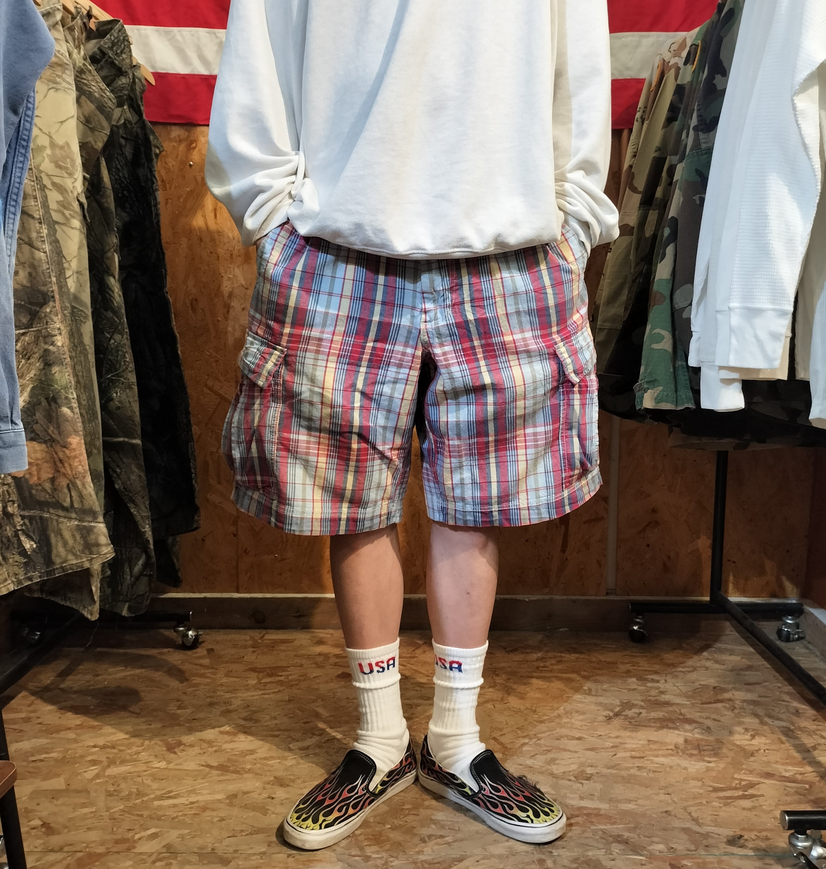 Used ショートパンツ◆W36 POLO JEANS COMPANY チェックカーゴショーツ◆USA古着 ヴィンテージ
