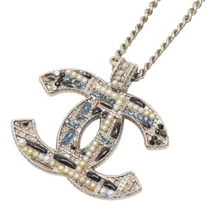 シャネル ココマーク パール ツイード ネックレス シルバー ブラック ブルー メタル レディース CHANEL 【中古】