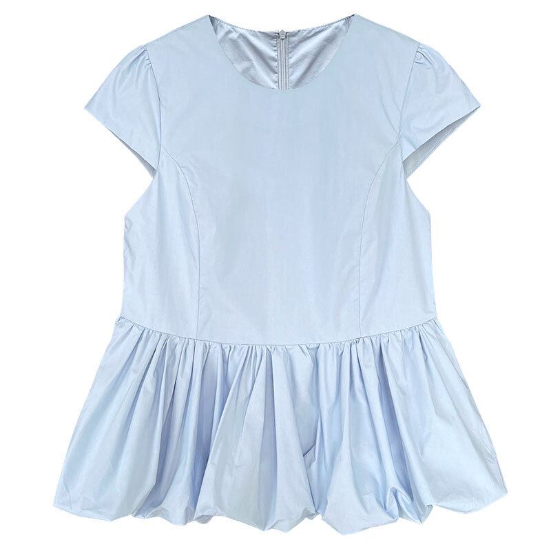 Balloon frilled hem short sleeve brass