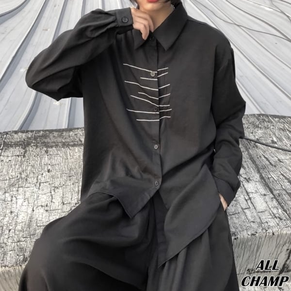 ★OY★U.B SHIRTS-BLACK★正規品/韓国直送料込/ユニセックス ALL-CHAMP」ユニセックス トップス シャツ ブラック ストリート