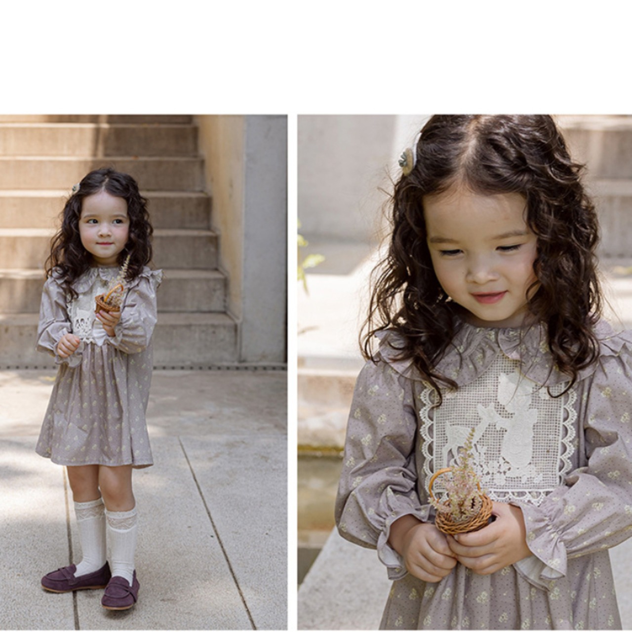 春花柄ビッグカラーワンピース2色