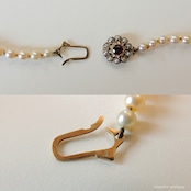 アンティークジュエリー 9ctゴールド アコヤ真珠 天然ロードライトガーネット ネックレス(ソーティングメモ付)