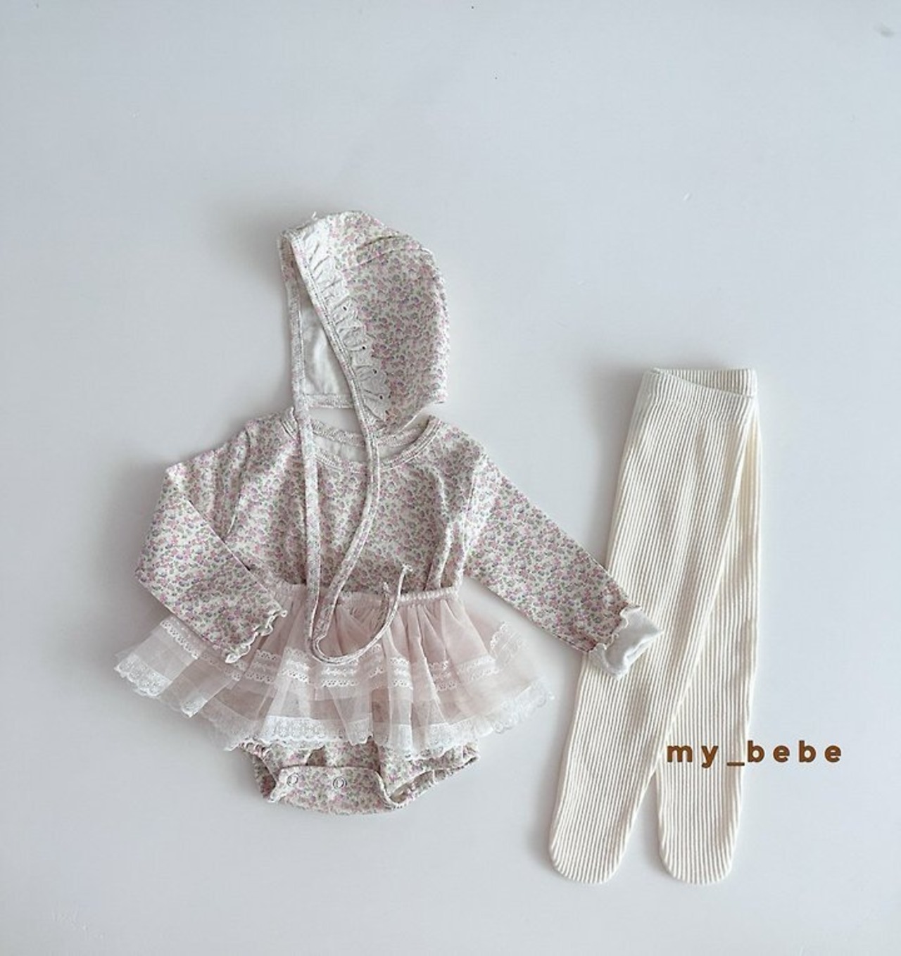 韓国子供服 / Mybebe / フラワーカラースーツ(ボンネット付き) / ベビー *S(6ヵ月)~Ⅿ(12ヵ月)*