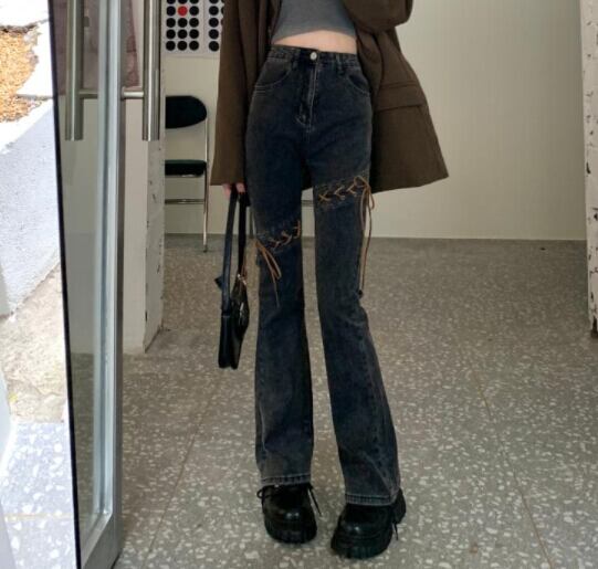 春秋新作 レディース ボトムス ズボン パンツ デニム ハイウェスト ラッパ