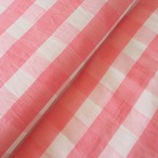 ブロックプリント生地【50cm単位】インド綿  チェック柄(大) 白×ピンク #49912-PK1