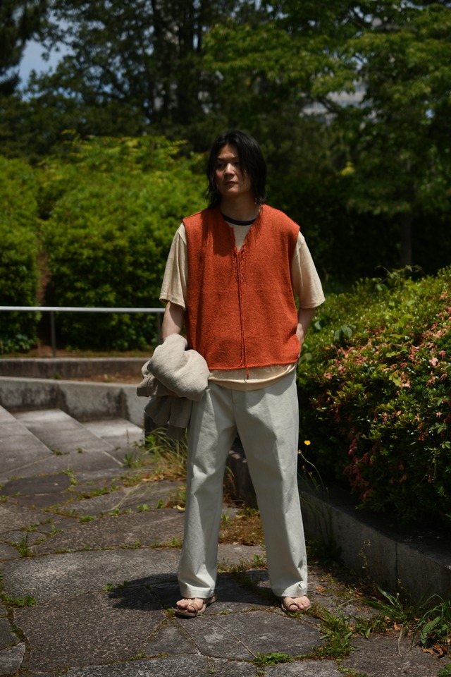 obafer / Exclusive 和紙Lace up vest (Orange)