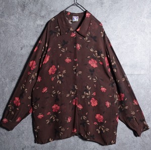Brown floral pattern design sheer shirt