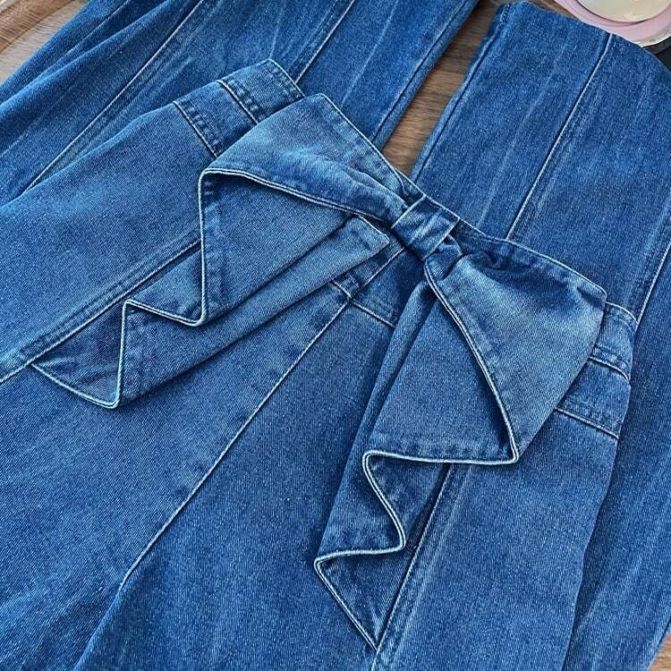 パンツ レディース フリルバックリボンデニムパンツ デニム パンツ レディース フリルバックリボンデニムパンツ デニム