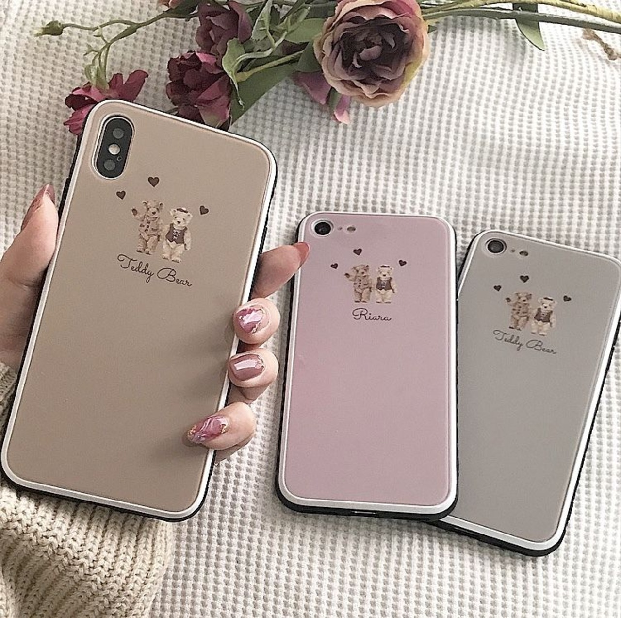 【ネーム入り】LoveLove  Bear【強化ガラスケース】K05