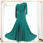 社交ダンス 衣装 スタンダード 上下セット ツーピース レッスンウェア パーティ衣装 無地 Create-Sun クリエイトサン 緑 グリーン系 伸縮性 さわやか エレガント シンプル ディスコ フォーマル 上品 トレーニング 発表会 準備 カジュアル パフォーマンス おしゃれ レディース パーティー 体型カバー