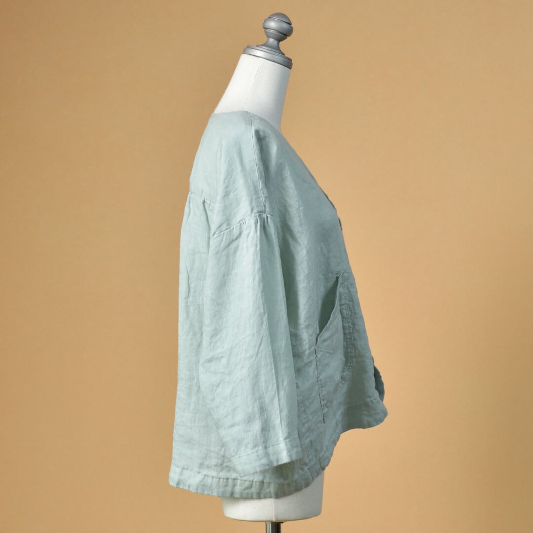 快晴堂 カイセイドウ ファインなリネン ふわふわカーディガン・薄いサックス 軽くて着やすいリネンの夏カーデ