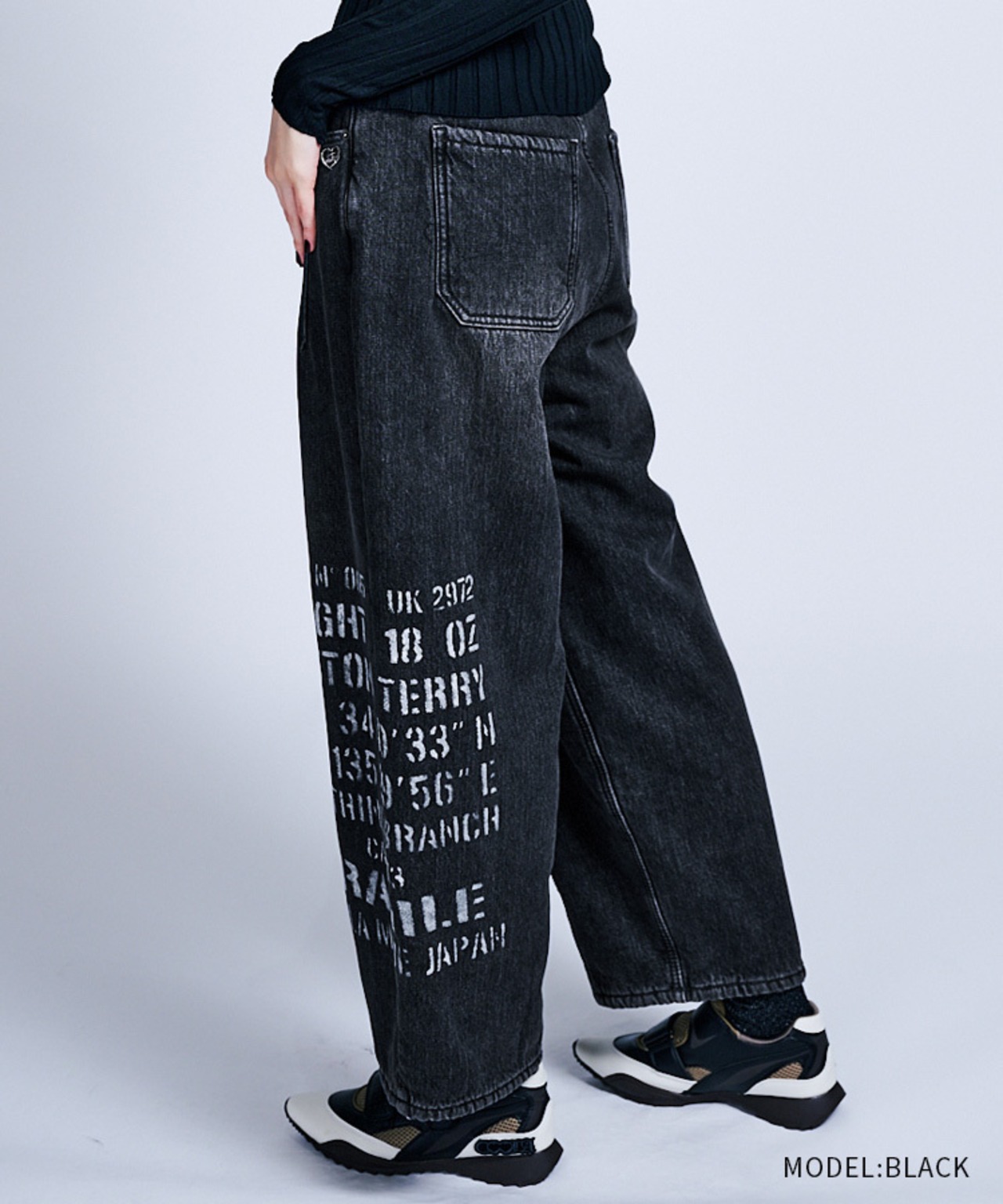 【K様ご予約商品】フリースライニングデニムカーブパンツ (BLACK)　CQ-47108