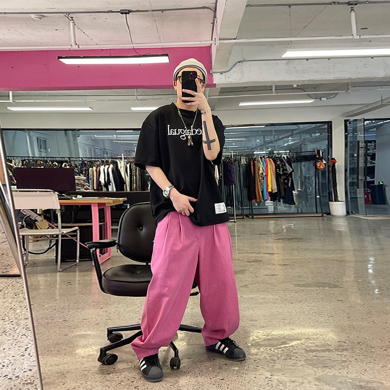 Medaigualメタリックピンク個性的ワイドパンツ | mblueshop Medaigualメタリックピンク個性的ワイドパンツ | mblueshop