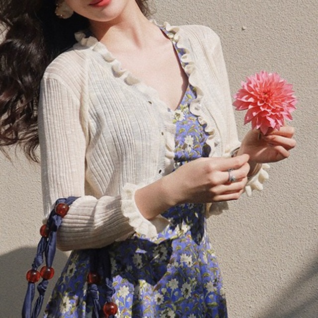 フリルデザイン ショート丈ボレロカーディガン 00454