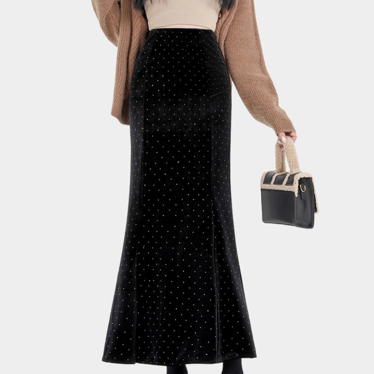 ドット柄 ミモレ丈 タイトスカート K1062