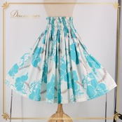 フラダンス 衣装 パウスカート ホワイト系 ALOHA FABRICS ハイビスカス柄 ハワイアンプリント アロハ フラワープリント レッスン 練習 シングル スカート かわいい さわやか おしゃれ 上品 ふんわり ブルー系 白 水色 フラ ダンス ハワイ かわいいデザイン フラダンスイベント