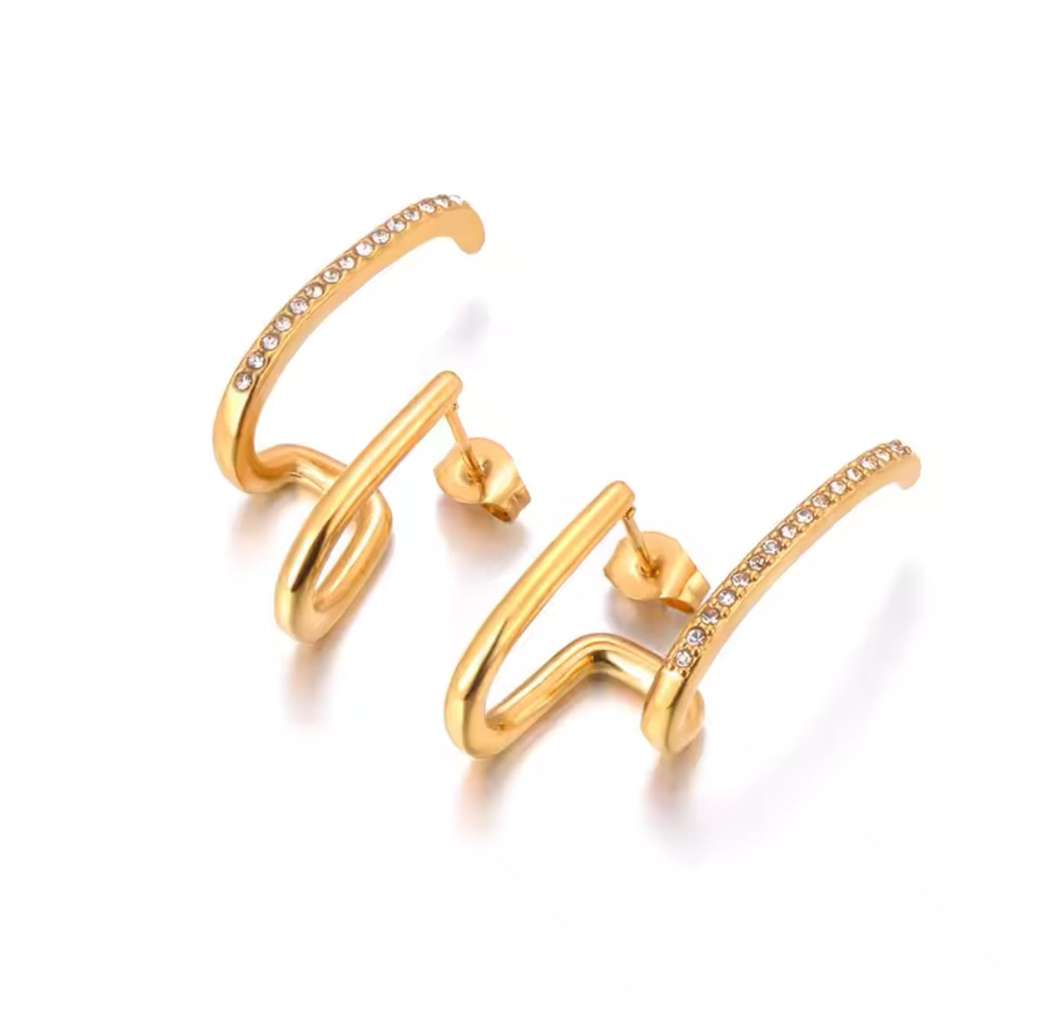 金アレ対応 18k ストーン付きうねうねピアス(0652)