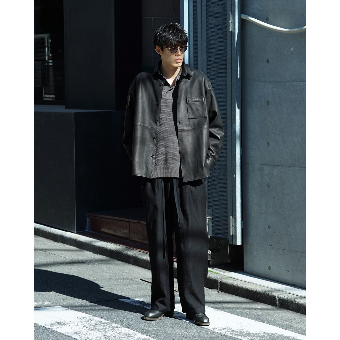 Blanc YM] (ブランワイエム) BL-26S-CLWS Cow Leather Wide Shirt