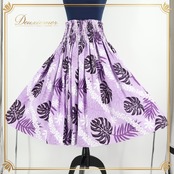 フラダンス 衣装 パウスカート パープル系 OK Hula Factory シングル フラ ダンス モンステラ柄 ティアレ柄 花柄 華やか ハワイアン アロハ スカート ハワイアンプリント 紫 ホワイト系 ブラック系