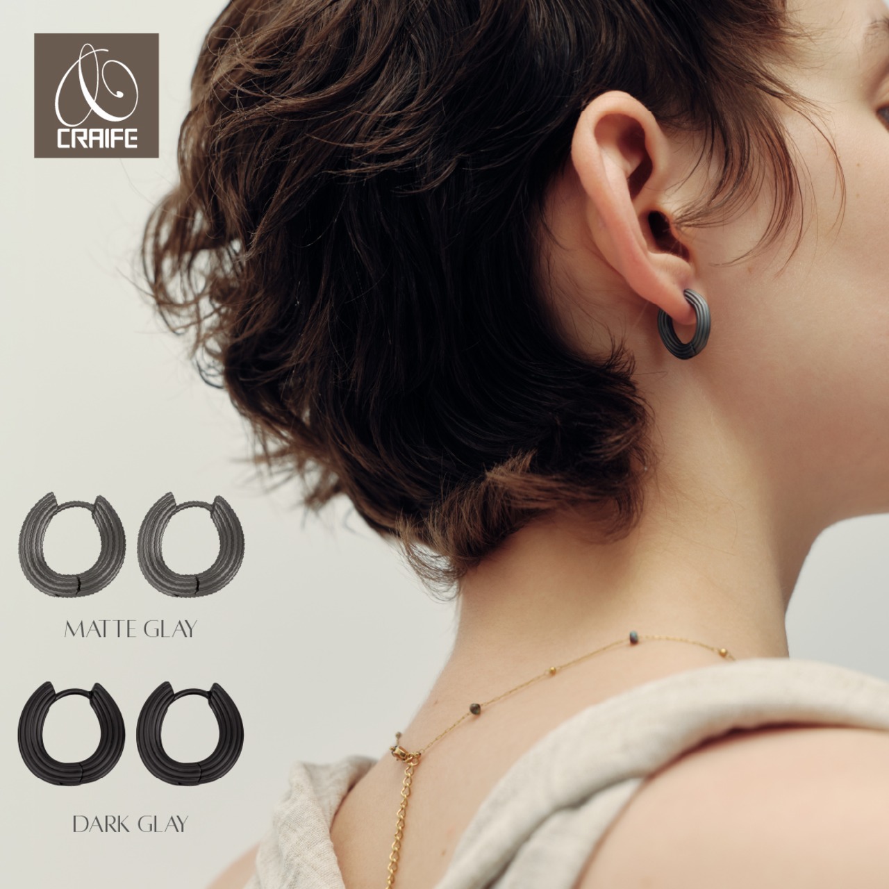 Hoop pierce -Matte Glay/Dark Glay-
