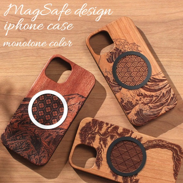iphone ケース 木製 iphone17 iphone16 iphone15 iphone14 magsafe マグセーフ マグネット アイフォン 17 16 15 14 13 12 se スリム 軽量 天然木 ウッド 木製ケース 17pro 16pro 13mini se3 se2 浮世絵 和柄 日本 文様 iphoneケース magsafe対応 耐衝撃 メンズ 送料無料