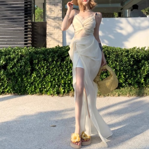 ツイストシアーウエストスリットワンピ ・10729