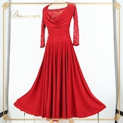 社交ダンス 衣装 スタンダード ドレス ワンピース 赤 無地 レース 上品 高級感 ダンス パーティ 発表会 レッド系 大人用 可愛い セクシー フォーマル シンプル 演技用 女性用 ストレッチ フレア 華やか おしゃれ 発表会用